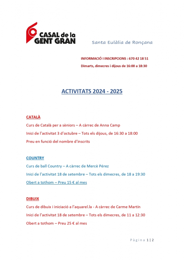 Activitats Casal de la Gent Gran 24-25