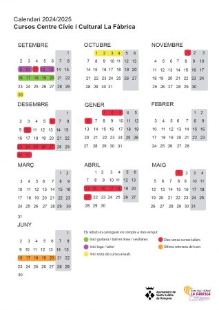 Calendari Cursos La Fàbrica 2024-25