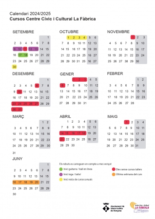 Calendari Cursos La Fàbrica 2024-25